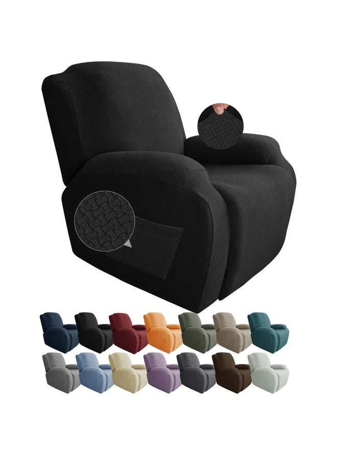 JIVINER 4-Piece Recliner Chair Covers Stretch Jacquard Covers for Recliner Chair Recliner Slipcovers for Living Room Soft Recliner Protector with Pocket (Recliner, Black) - Image 1