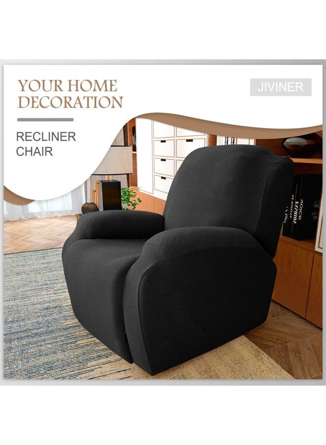 JIVINER 4-Piece Recliner Chair Covers Stretch Jacquard Covers for Recliner Chair Recliner Slipcovers for Living Room Soft Recliner Protector with Pocket (Recliner, Black) - Image 2