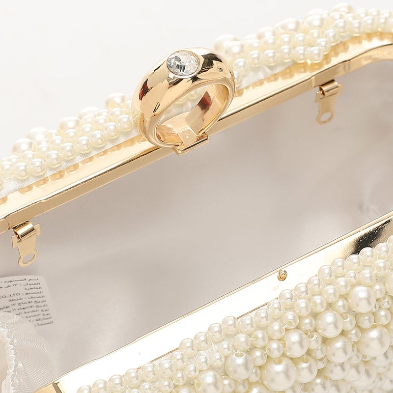 Mr.joe Pearl Embellished Oval Evening Clutch - Beige - Image 4