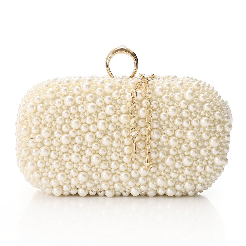 Mr.joe Pearl Embellished Oval Evening Clutch - Beige - Image 1