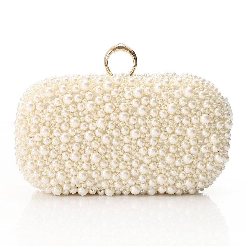 Mr.joe Pearl Embellished Oval Evening Clutch - Beige - Image 3