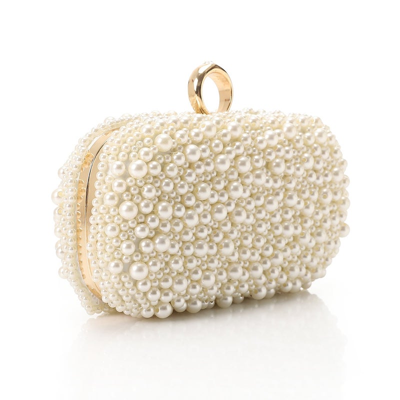 Mr.joe Pearl Embellished Oval Evening Clutch - Beige - Image 2