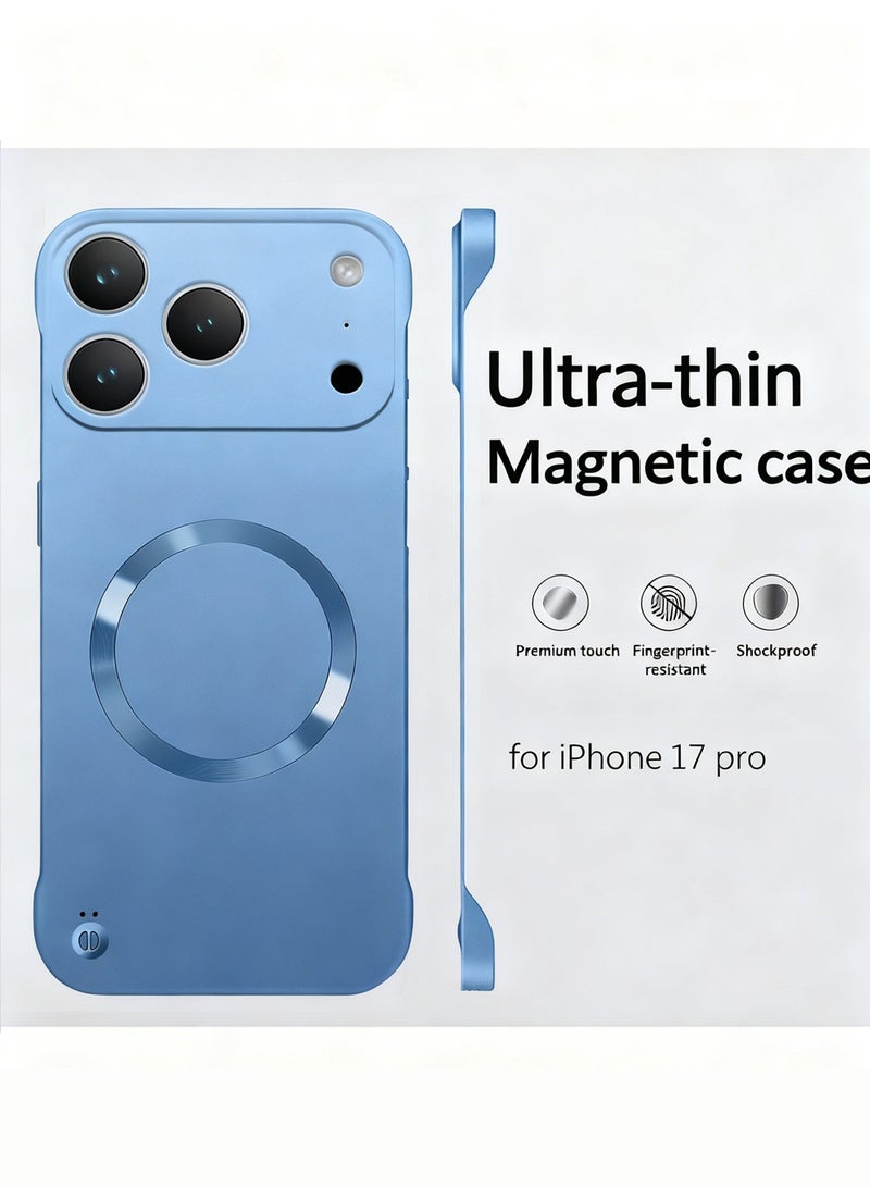 إكس ليفيل جراب هاتف iPhone 17 Pro من مادة TPU بتصميم بسيط مع غطاء لعدسة الكاميرا، طلاء معدني رقيق بدون إطار وحلقة معدنية متوافقة مع Magsafe ومضاد لبصمات الأصابع وغطاء صلب من البولي كربونات، أزرق - Image 1