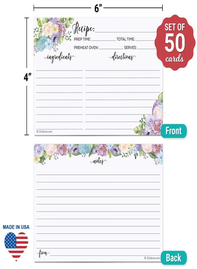 321 دن بطاقات وصفات زهور من 321Done، مقاس 4 × 6 بوصات (مجموعة من 50 بطاقة) - ورق مقوى فاخر سميك مزدوج الجوانب - صنع في الولايات المتحدة الأمريكية - زهور مائية على خلفية بيضاء، ملاحظات كبيرة من - Image 2