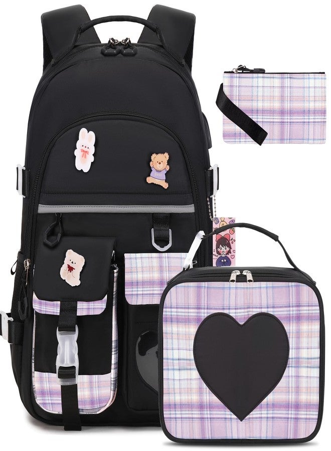 ACESAK Backpack for Girls - Bookbag Backpacks Schoolbag for Girls Kids Teen Women Casual, Black-purple - Image 1