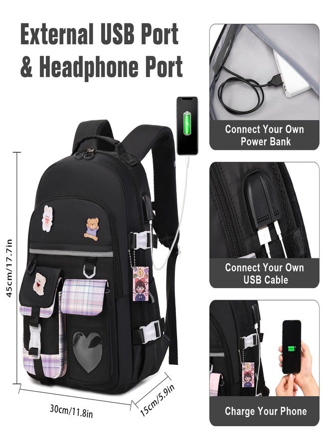 ACESAK Backpack for Girls - Bookbag Backpacks Schoolbag for Girls Kids Teen Women Casual, Black-purple - Image 3