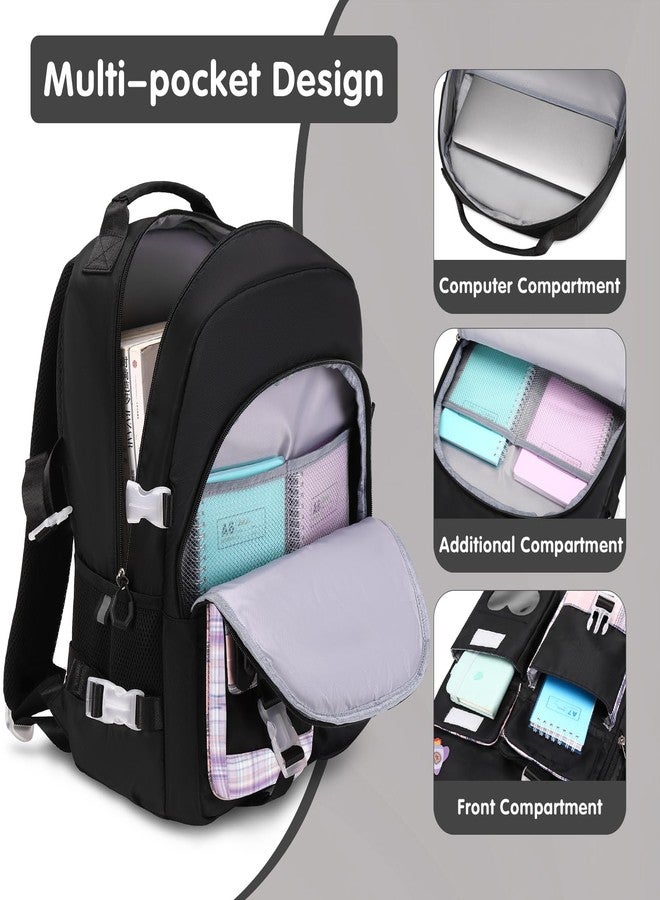 ACESAK Backpack for Girls - Bookbag Backpacks Schoolbag for Girls Kids Teen Women Casual, Black-purple - Image 2