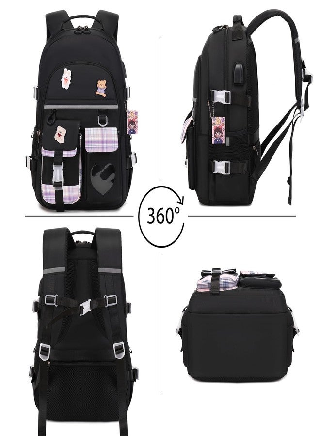ACESAK Backpack for Girls - Bookbag Backpacks Schoolbag for Girls Kids Teen Women Casual, Black-purple - Image 5