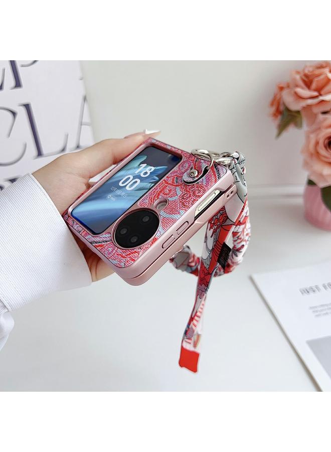 اس-توب جراب لهاتف OPPO Find N3 Flip بتصميم سحابات مواتية مع غطاء كامل ووشاح/سوار - Image 4