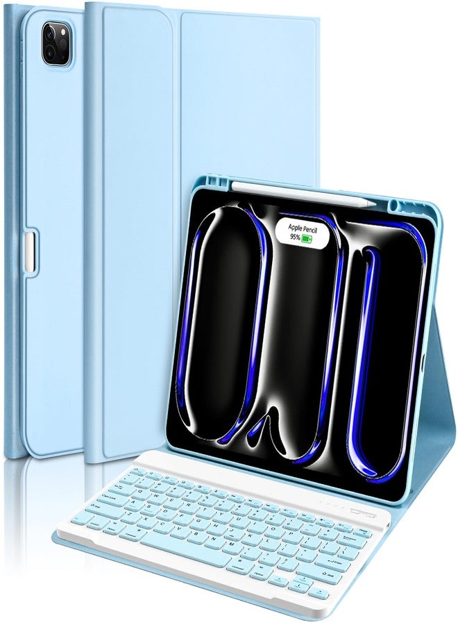 amzcase جراب aMZCaSE لجهاز iPad Pro مقاس 13 بوصة مع لوحة مفاتيح (M5/M4) 2025/2024، جراب لوحة مفاتيح لجهاز iPad Pro مقاس 13 بوصة، غطاء مغناطيسي قابل للفصل، نحيف، حامل، خاصية التشغيل/الإيقاف الذكي، حامل قلم، أزرق فاتح - Image 1
