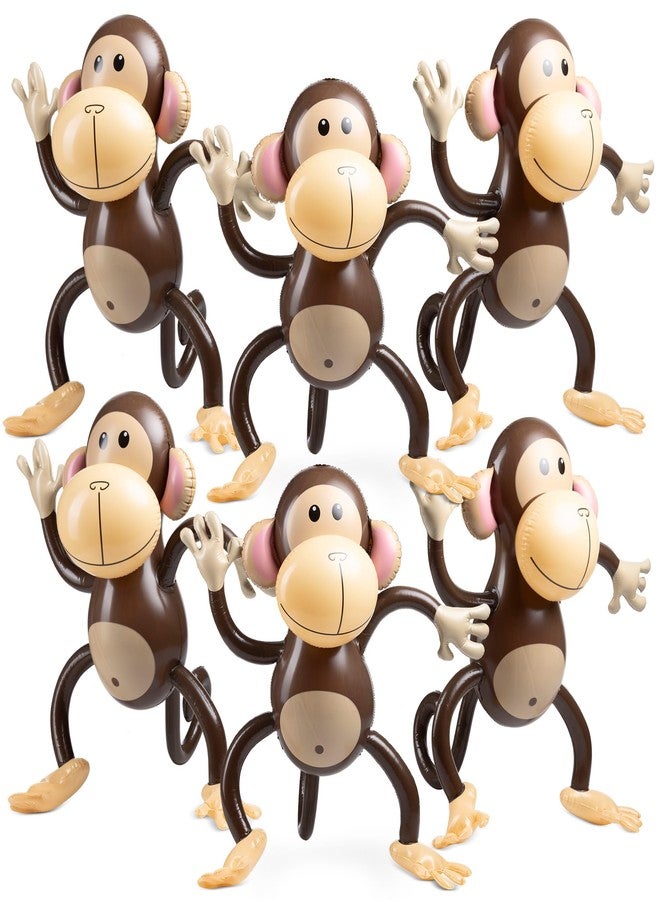 Bedwina Large Inflatable Monkey (Pack of 6) 27-Inch Monkeys for Baby Shower, Safari, Jungle Themed Birthdays, Blow Up Animal Party Favors and Decorations for Kids and Toddlers - Image 1