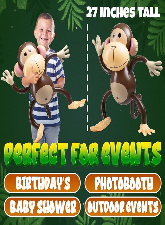 Bedwina Large Inflatable Monkey (Pack of 6) 27-Inch Monkeys for Baby Shower, Safari, Jungle Themed Birthdays, Blow Up Animal Party Favors and Decorations for Kids and Toddlers - Image 3
