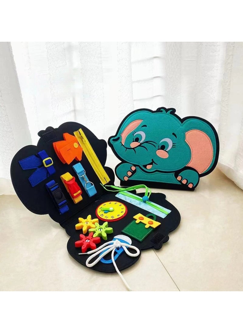 Montessori Felt Learning Board Toy with Elephant  Shape, Early Education Life Skills Practice Dressing Felt Busy Board for Kids - Image 2