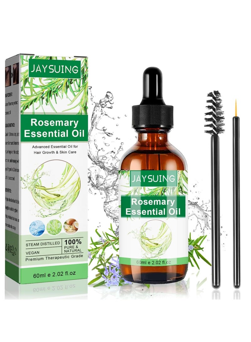 جايسوينغ زيت إكليل الجبل العطري 60 مل لنمو الشعر زيت إكليل الجبل العضوي النقي للشعر الجاف والتالف ونمو الشعر زيت فروة الرأس زيت نقي وطبيعي عالي الجودة زيت لعلاج تساقط الشعر للرجال والنساء - Image 2