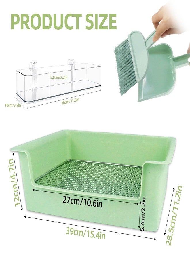 Dmnnlp Rabbit Litter Box with Steel Grids, Low Entry Bunny Litter Pan with Hay Feeder & Broom, 15.4x11.2x4.7 inch for Rabbits Guinea Pigs Ferrets Small Animals (Green) - Image 2
