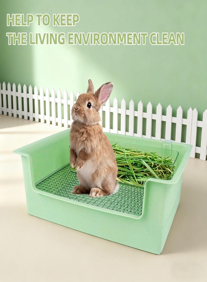 Dmnnlp Rabbit Litter Box with Steel Grids, Low Entry Bunny Litter Pan with Hay Feeder & Broom, 15.4x11.2x4.7 inch for Rabbits Guinea Pigs Ferrets Small Animals (Green) - Image 5