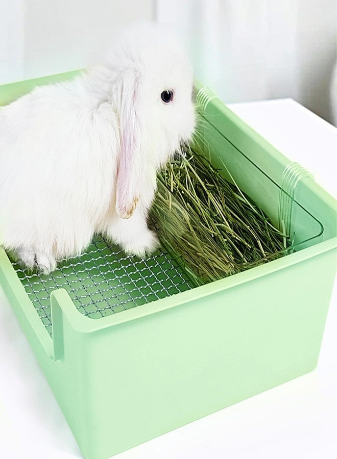 Dmnnlp Rabbit Litter Box with Steel Grids, Low Entry Bunny Litter Pan with Hay Feeder & Broom, 15.4x11.2x4.7 inch for Rabbits Guinea Pigs Ferrets Small Animals (Green) - Image 4