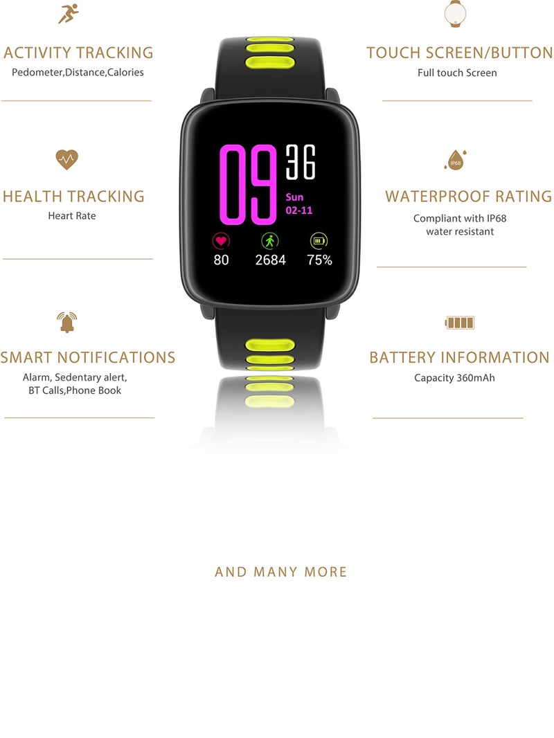 OPTA SB-160 Bluetooth Smartwatch with C All and Phonebook Function HD Large Color Display Health Monitoring Medium (Black and Green) - Image 2