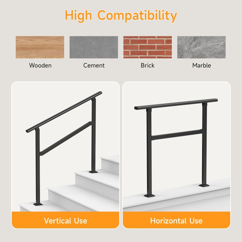 Dovov Hand Rails for Outdoor Steps, 2-5 Steps Wrought Iron Handrails for Outdoor Steps, Stair Railing for Porch, Home, Garden, Indoor, Staircase Handrails for Wooden, Cement, Brick, Marble (3 Steps) - Image 4