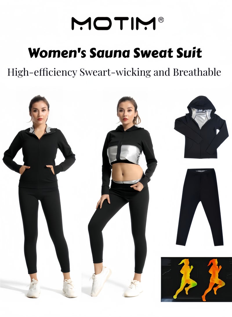 موتيم بدلة ساونا للنساء لفقدان الوزن بدلة ساونا حبس الحرارة مع سحاب سويت سوت جاكيت وسروال للتمارين الرياضية - Image 1