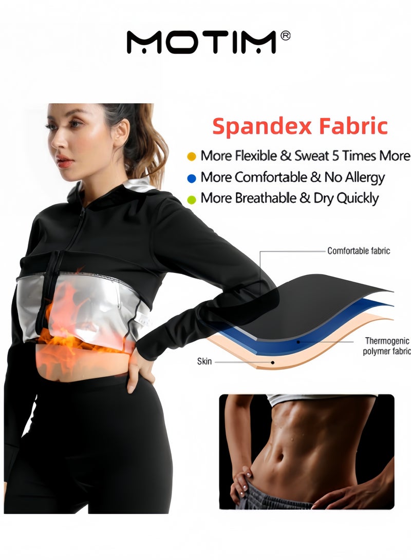 موتيم بدلة ساونا للنساء لفقدان الوزن بدلة ساونا حبس الحرارة مع سحاب سويت سوت جاكيت وسروال للتمارين الرياضية - Image 4