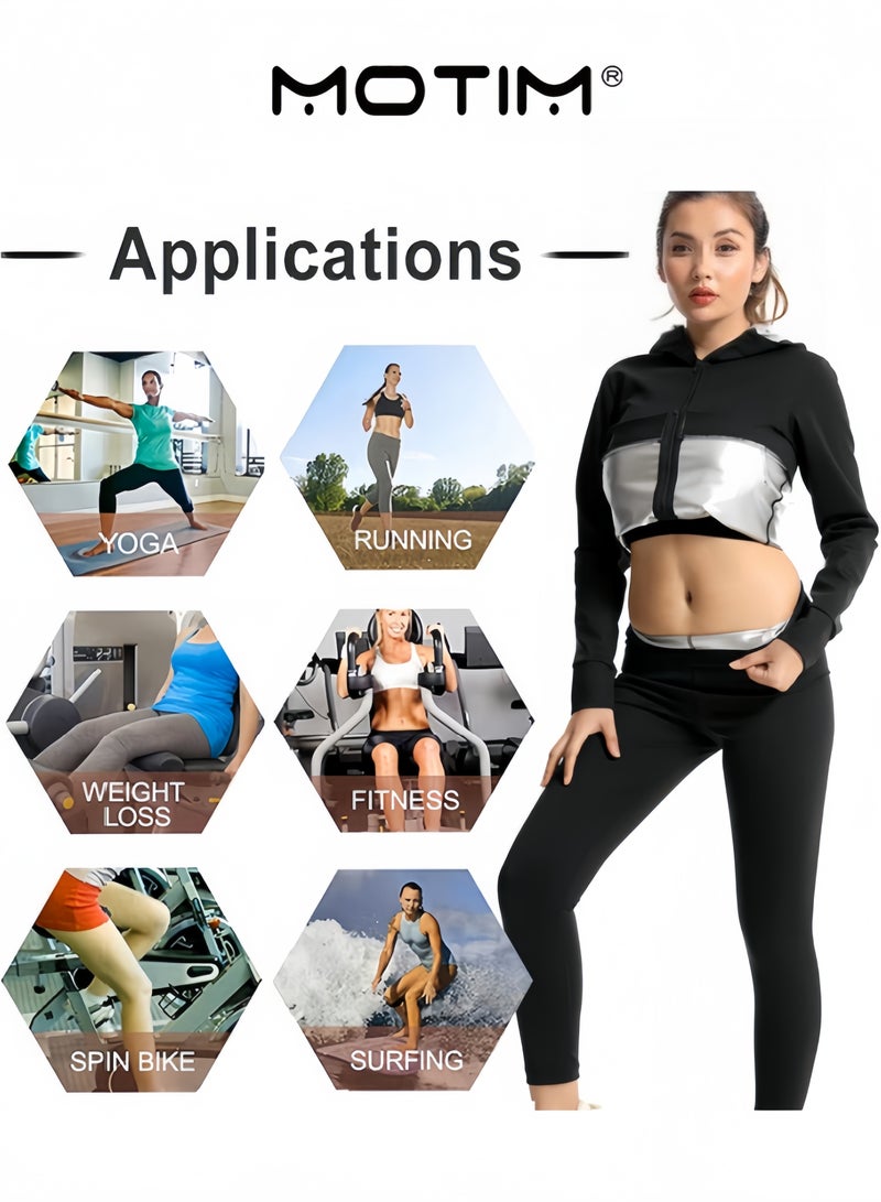 موتيم بدلة ساونا للنساء لفقدان الوزن بدلة ساونا حبس الحرارة مع سحاب سويت سوت جاكيت وسروال للتمارين الرياضية - Image 5