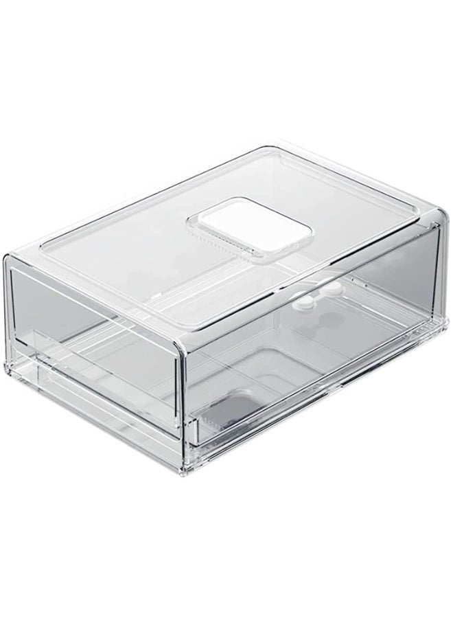 Stackable Refrigerator Organizer, Portable Storage Box Fridge Freezer Drawer, Fruit & Vegetable Storage Containers Tray Box with Ventilation Window (M) - Image 1