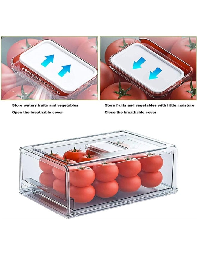 Stackable Refrigerator Organizer, Portable Storage Box Fridge Freezer Drawer, Fruit & Vegetable Storage Containers Tray Box with Ventilation Window (M) - Image 4
