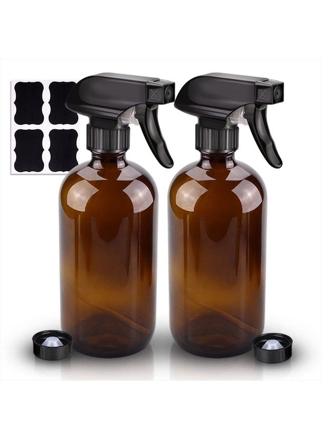 Wedama 2 Pack Glass Spray Bottle, Amber 16oz Glass Spray Bottle Set & Accessories for Aromatherapy Facial Hydration Watering Flowers Hair Care - Image 1