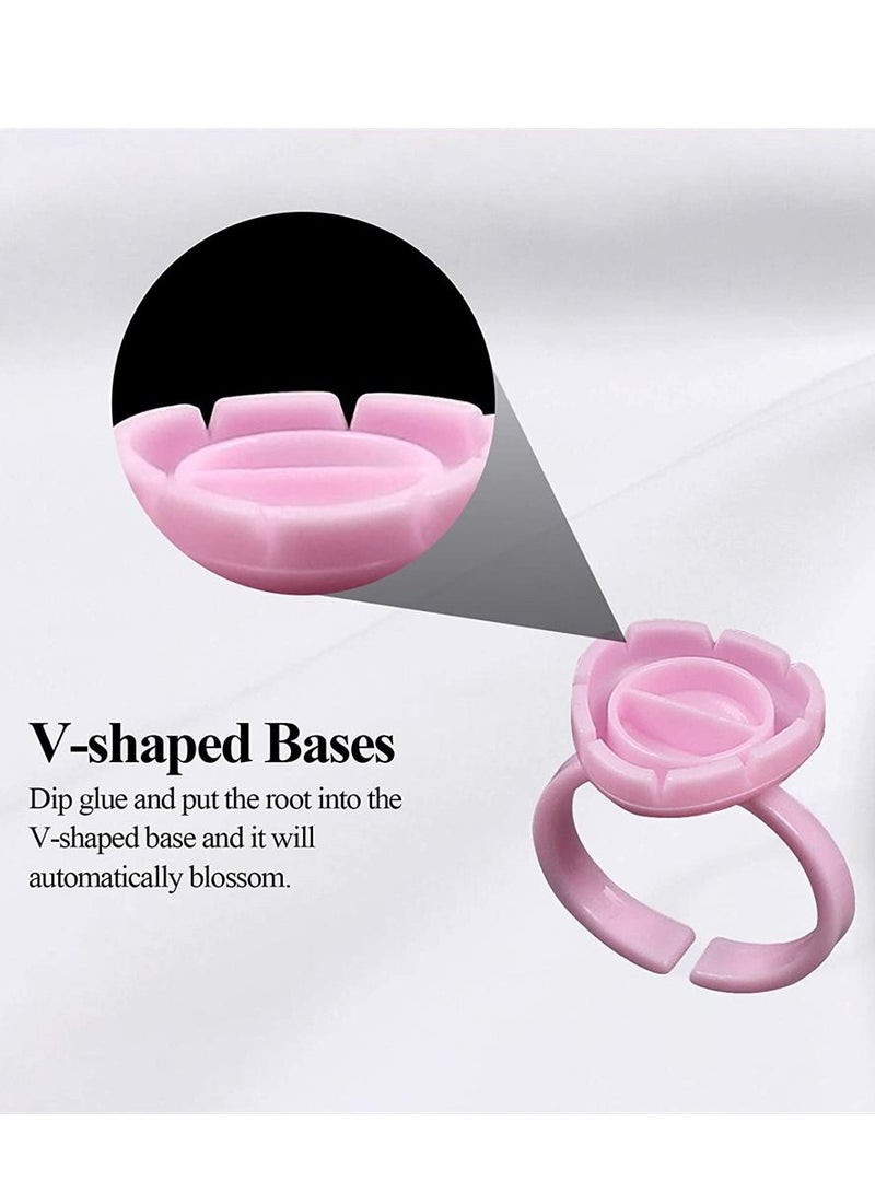 SYOSI Lash Glue Holder 100 Pcs Pink Disposable Glue Ring Cups Lash Extension Volume Lashes Quick Blossom Cups Fanning Cup for Eyelash Extension Supplies - Image 5