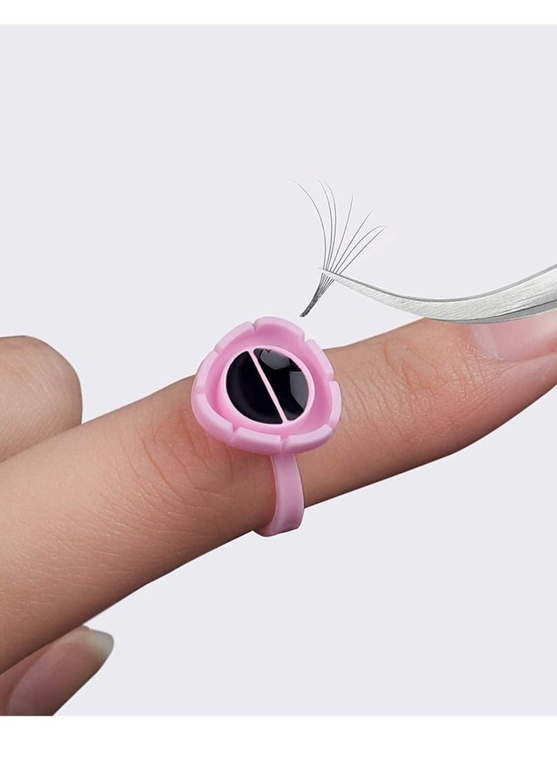 SYOSI Lash Glue Holder 100 Pcs Pink Disposable Glue Ring Cups Lash Extension Volume Lashes Quick Blossom Cups Fanning Cup for Eyelash Extension Supplies - Image 3