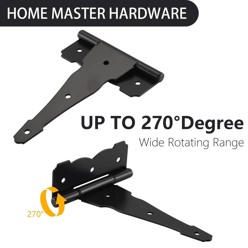 HOME MASTER HARDWARE 8 in Heavy Duty Decorative T Strap Hinge Shed Storage Gate Barns Tee Hinges with Screws Black Finish 6 Pack - Image 3