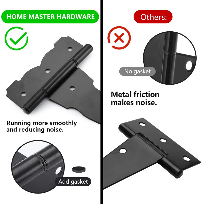 HOME MASTER HARDWARE 8 in Heavy Duty Decorative T Strap Hinge Shed Storage Gate Barns Tee Hinges with Screws Black Finish 6 Pack - Image 4
