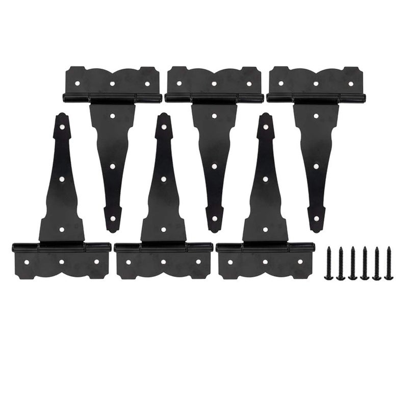 HOME MASTER HARDWARE 8 in Heavy Duty Decorative T Strap Hinge Shed Storage Gate Barns Tee Hinges with Screws Black Finish 6 Pack - Image 1