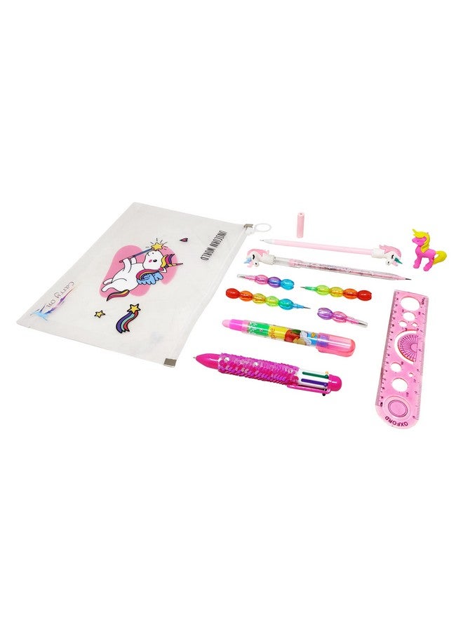 PARTEET Transparent Unicorn Pouch with 1 Pouch, 1 Sequin Pen, 1 Unicorn Pen, 1 Unicorn Pencil, 2 Stack, 1 Unicorn Eraser, 1 Pen Type Eraser, 1 Scale - Image 3