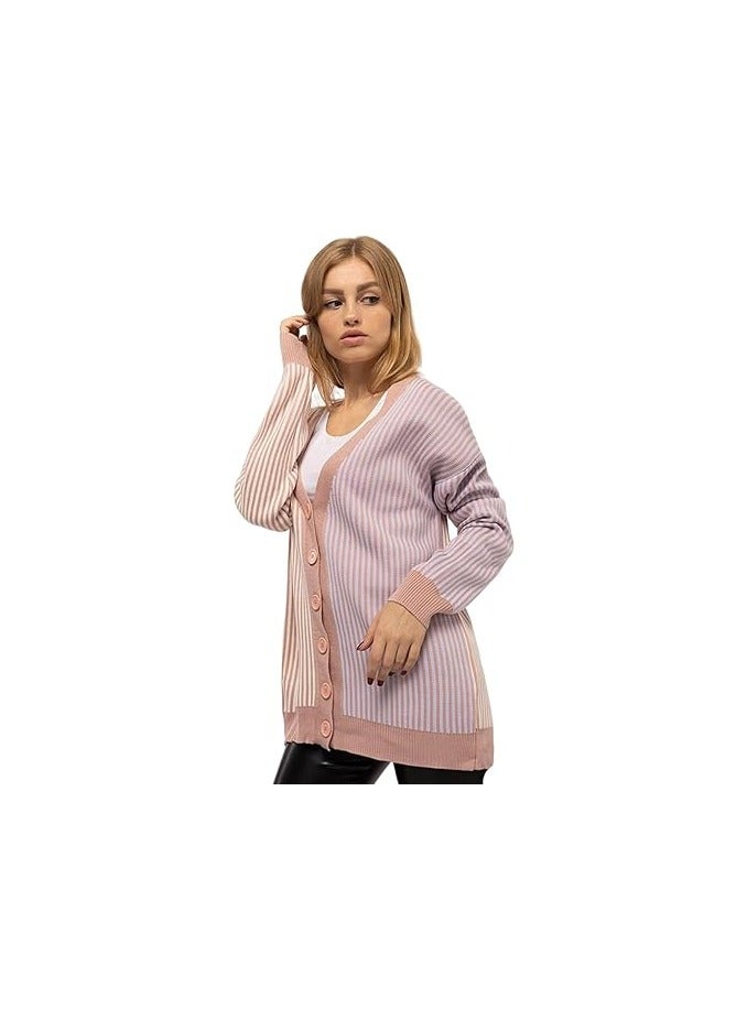 Women's cardigan with pink, Baby Blue and White Stripes - Image 1