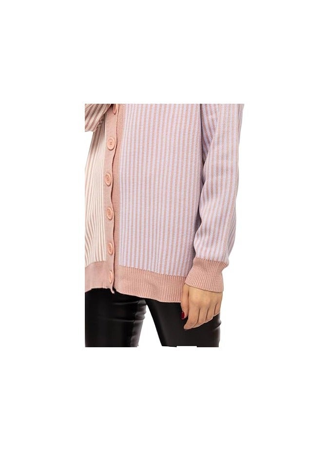Women's cardigan with pink, Baby Blue and White Stripes - Image 2