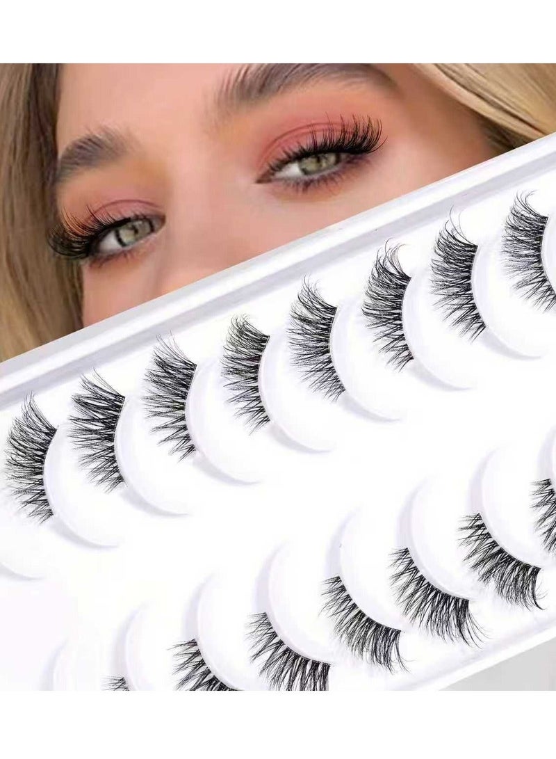 معجب 10 قطع من الرموش الطبيعية، رموش قصيرة، رموش خفيفة، رموش طبيعية بمظهر طبيعي، رموش صناعية خفيفة، رموش صغيرة - Image 1