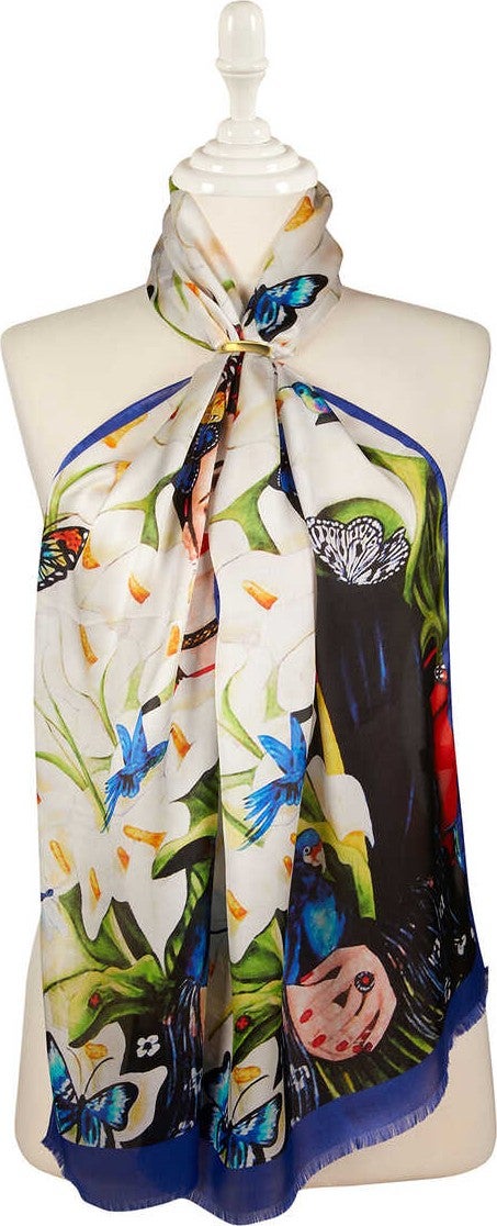 Bursa İpek Bursa Silk White Frida Silk Painting Scarf  - Image 1