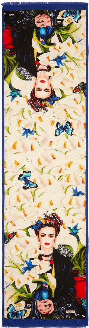 Bursa İpek Bursa Silk White Frida Silk Painting Scarf  - Image 4