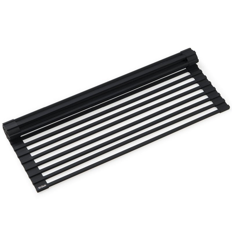 Kraus Multipurpose Workstation Sink Roll-Up Dish Drying Rack, Colander and Trivet in Black, KRM-11BL - Image 1