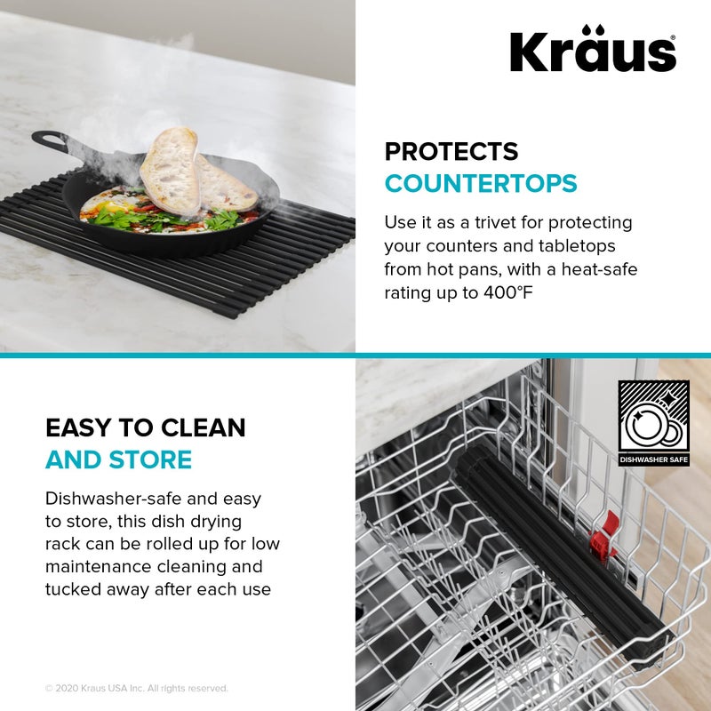 Kraus Multipurpose Workstation Sink Roll-Up Dish Drying Rack, Colander and Trivet in Black, KRM-11BL - Image 5