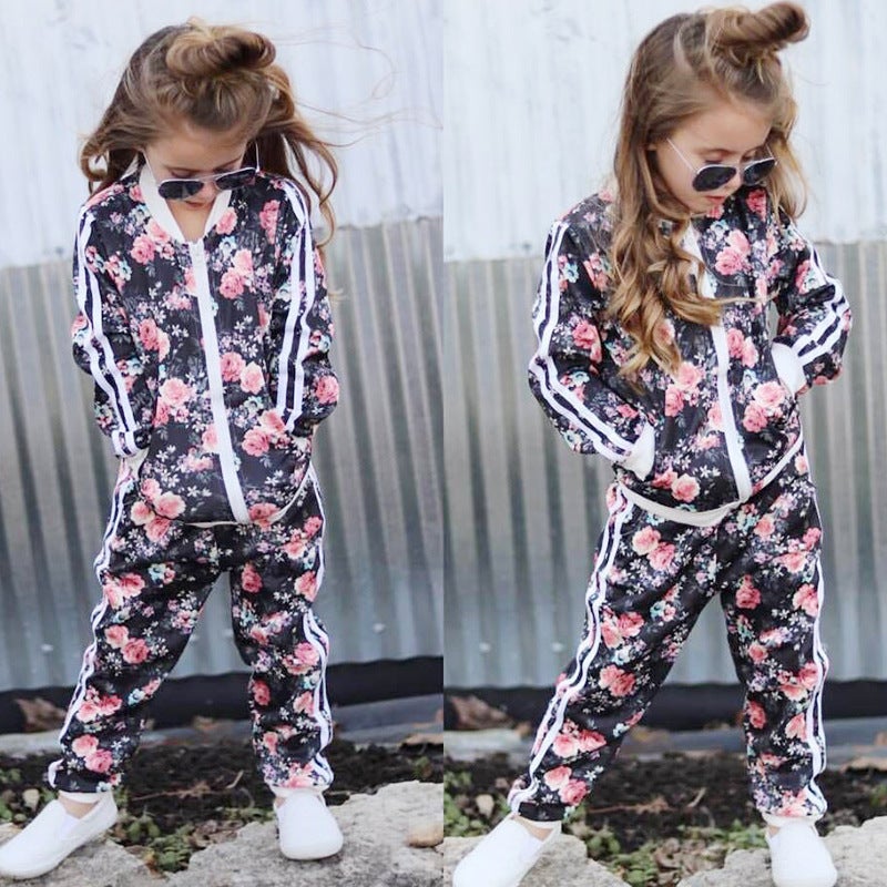 INS popular children's clothing European and American cross-border special for autumn girls fashion rose casual suit yinhua 100 - Image 3