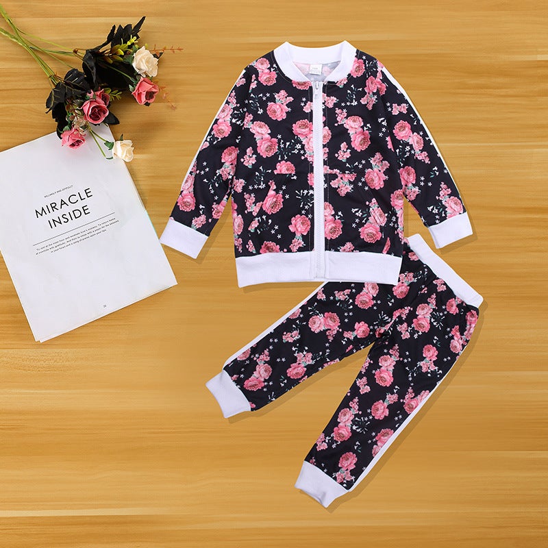 INS popular children's clothing European and American cross-border special for autumn girls fashion rose casual suit yinhua 100 - Image 4