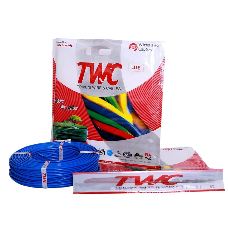 TWC Lite Single Core Electrical Wire Blue 90 Meter 15 SQMM PVC electrical insulated copper wire Cable for Domestic Industrial Connection purpose Flame Resistant - Image 2