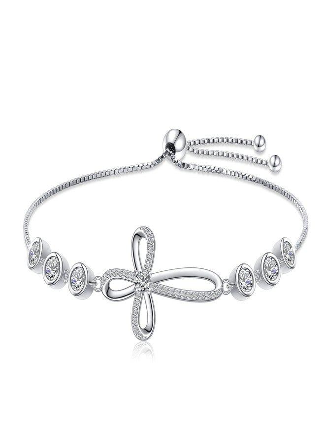 Ladytree Sterling Silver Cross Bracelet for Women Adjustable Christian Faith Bracelet Religious Jewelry Gift for Her - Image 1