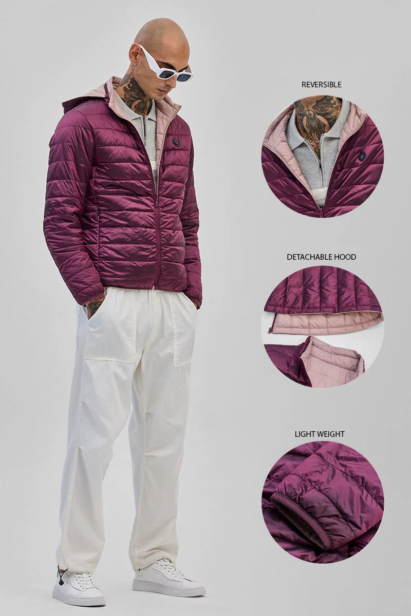 SNITCH جاكيت منتفخ وردي قابل للعكس