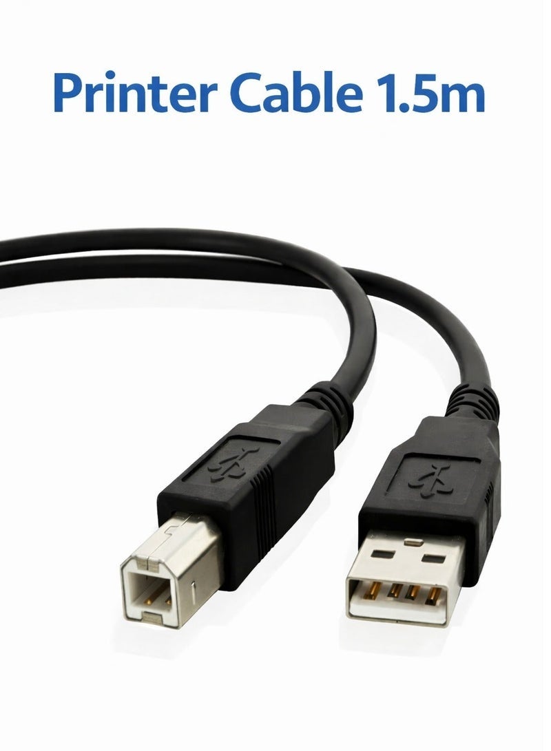 فوجيشكا كابل طابعة USB بطول 1.5 متر، من USB-A إلى USB-B للطابعة والماسح والفاكس، أسود - Image 1