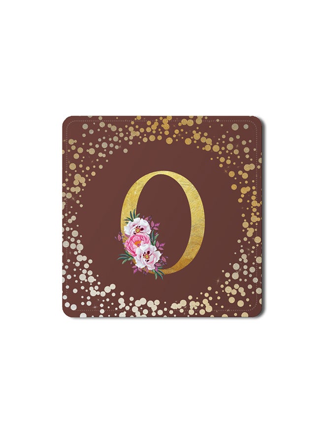 Stylizedd 2 Pack Designer Leather Coasters Mat for Beverage Drinks- Custom Monogram Initial Letter Floral Pattern Alphabet - O (Brown) - Image 1