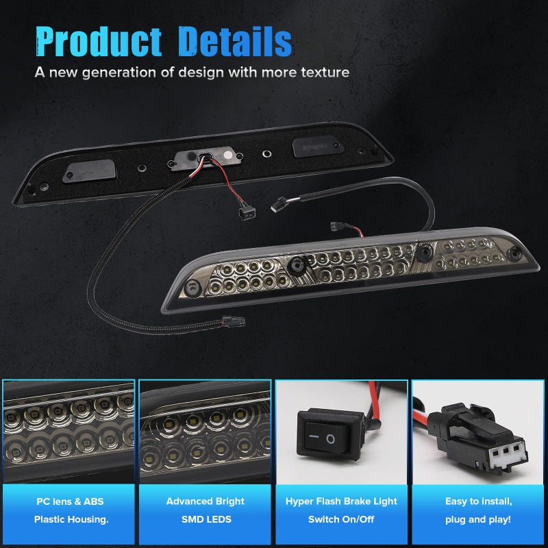 LUDARM Smoke Lens LED 3rd Brake Light Compatible with F150 2015-2024 F250 F350 F450 F550 2017-2024 for Maverick 2021-2024 for Ranger 2019-2024 Third Brake Cargo Light accessories - Image 4